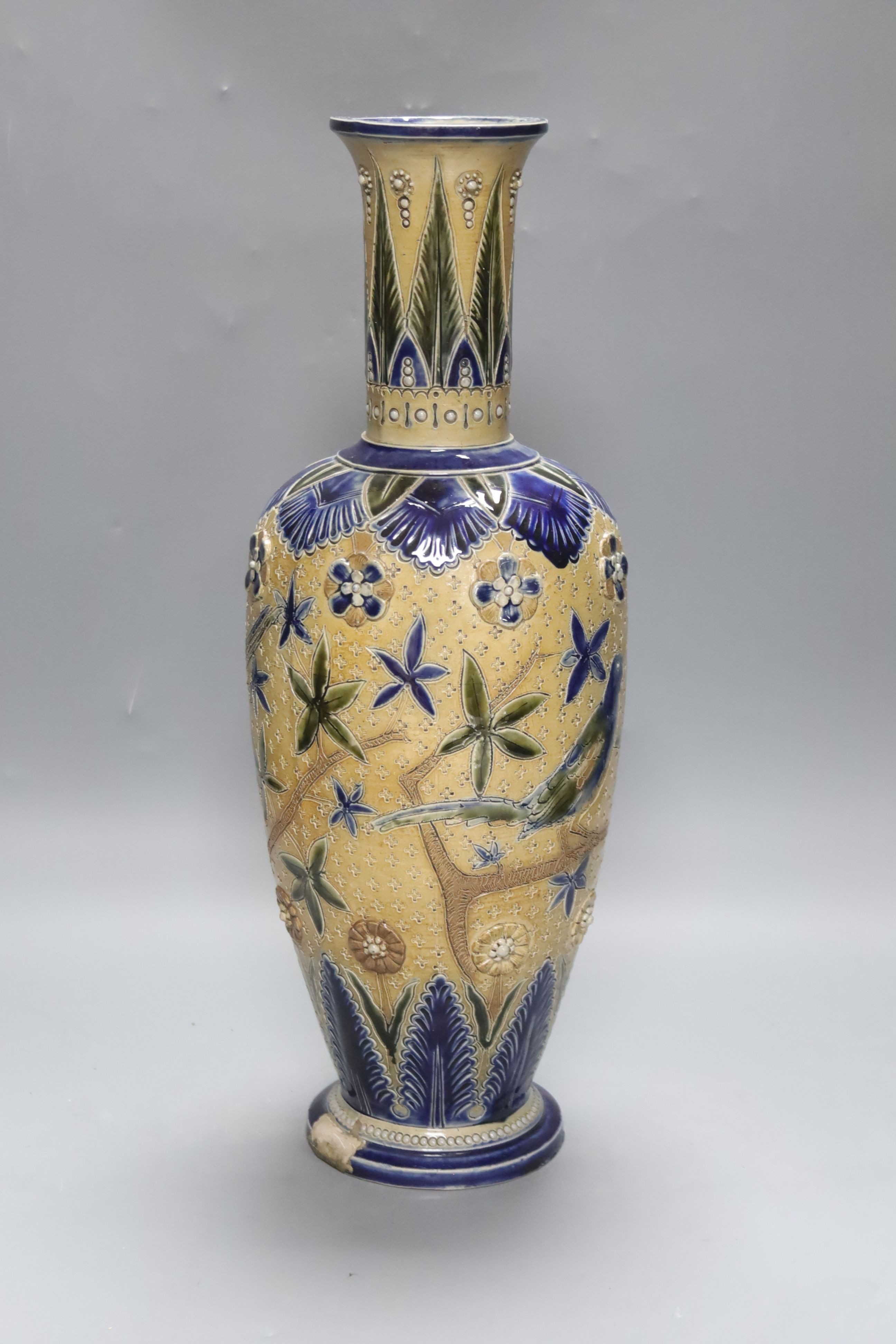 A Bailey Fulham Art Pottery saltglaze stoneware vase, 42cm